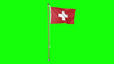 Bandera-Suiza-De-Pantalla-Verde-Con-Asta-De-Bandera